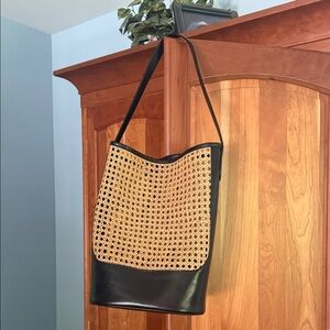 J. Crew Black & Natural Woven Shoulder Bag